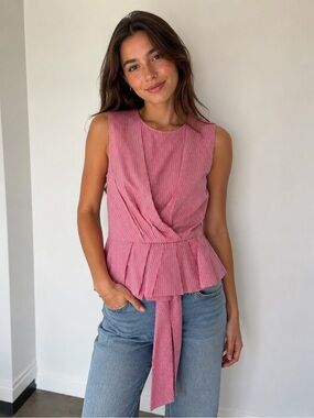 Derek Lam Pink Striped Peplum Wrap Camisole